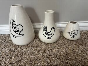 Creative Co-op, bird themed decorative ceramic vases with French inspired text
